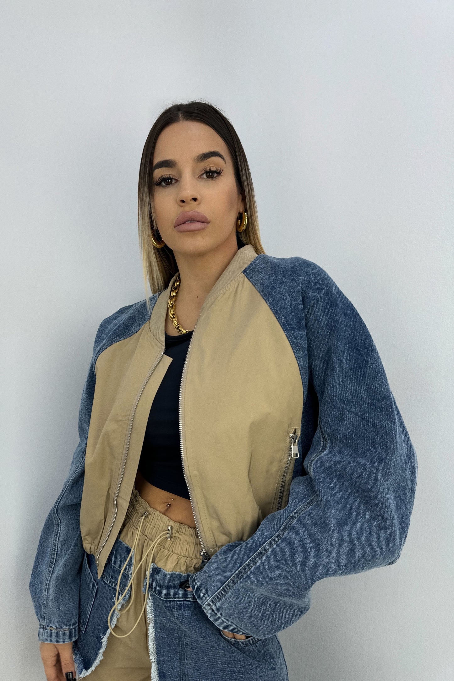 CHAQUETA BOMBER COMBINADA